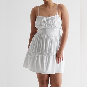 NWT Express Ruched Tiered Poplin Mini‎ Dress, Size L